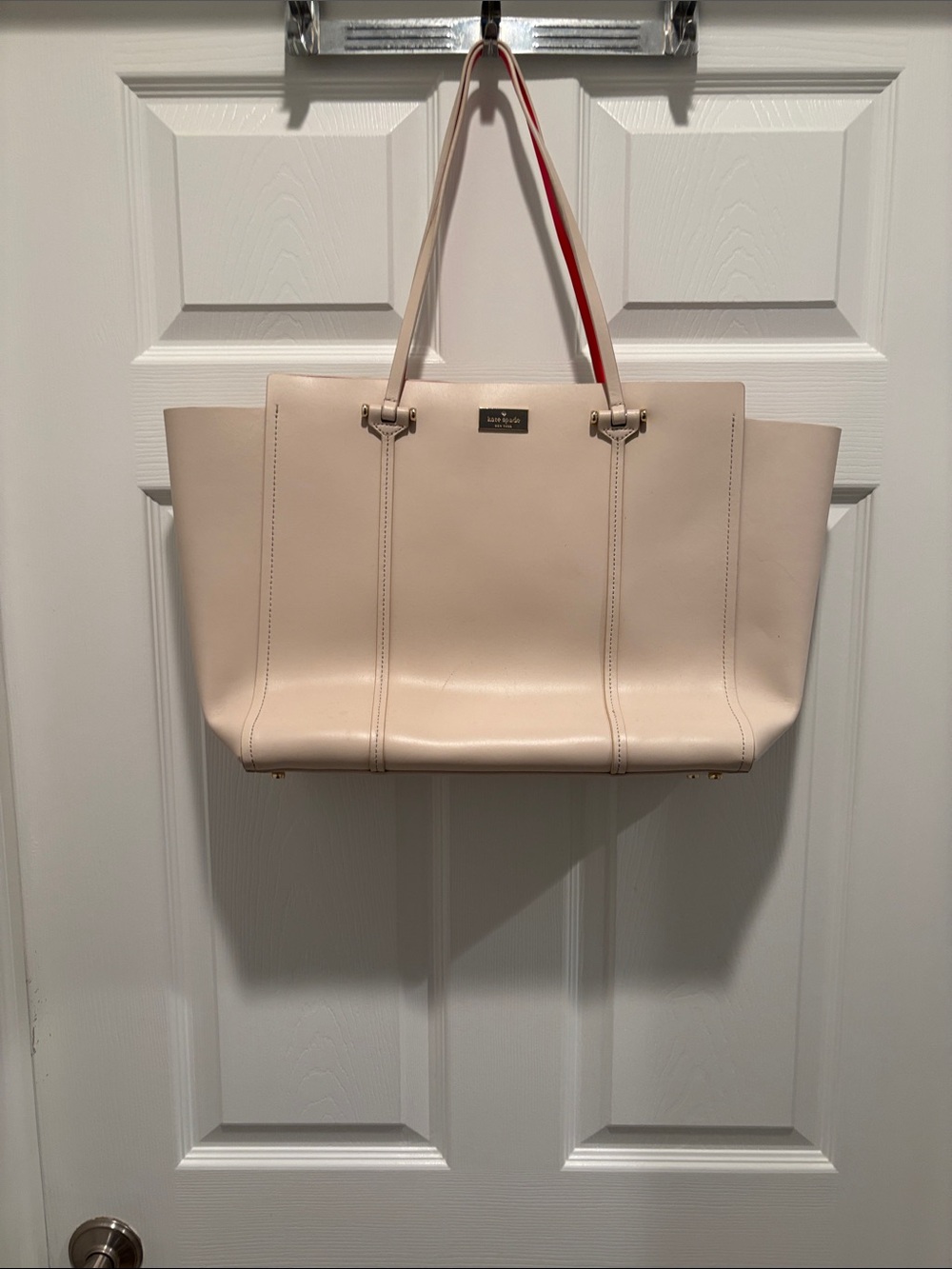 kate spade Cream Leather Tote with Red-Trim Straps
